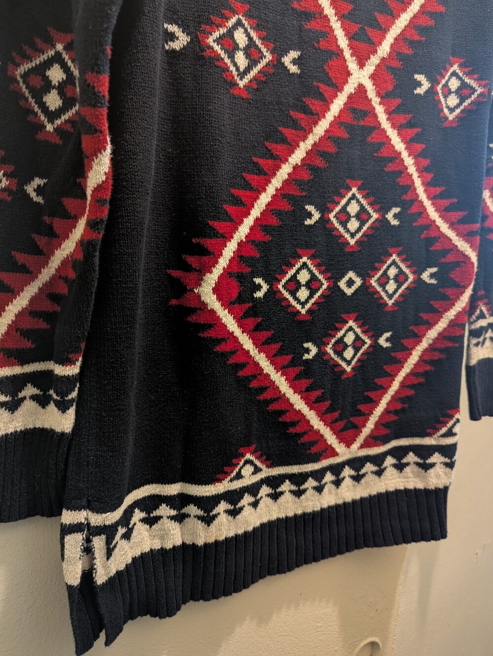 Ralph Lauren Black Aztec-Pattern Tunic Sweater w/ Red Accents Long Sleeves- L - Picture 7 of 15